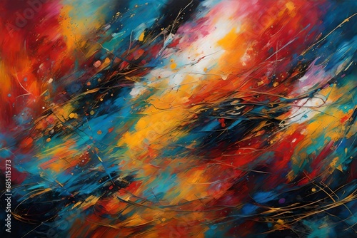 Immerse yourself in the captivating strokes of an abstract art painting, where vibrant colors blend seamlessly to evoke emotions and spark the imagination.
