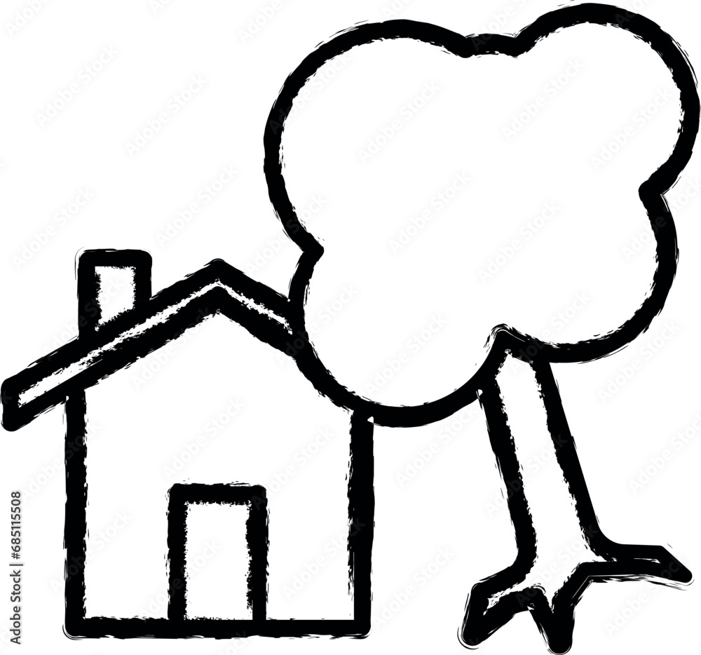 tree fall on the house line vector icon in grunge style tree fall on the house line vector icon in grunge style