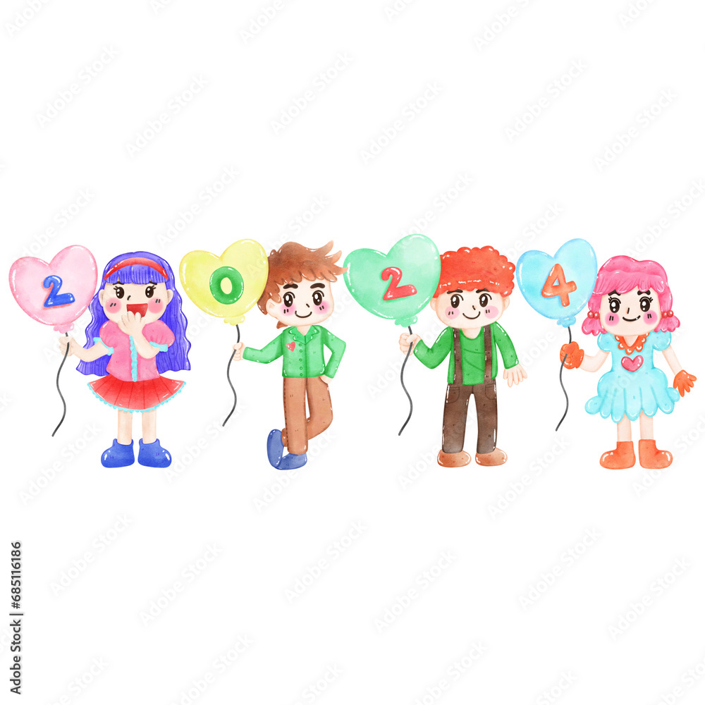 children playing with new year balloons 2024 children playing with new year balloons 2024