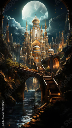Golden Domes of Wonder: A Fantasy City by a Blue River