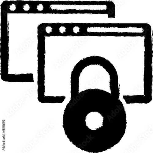 Data encryption, locked website, online security concept, ssl protocol, webpage protection vector icon in grunge style
