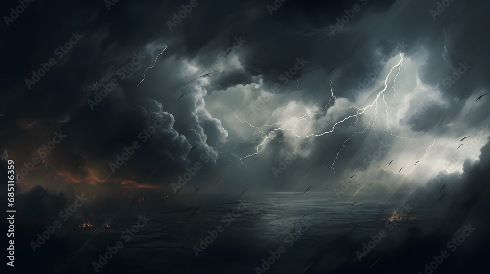 A powerful storm with dark clouds against a transparent background - obrazy, fototapety, plakaty 