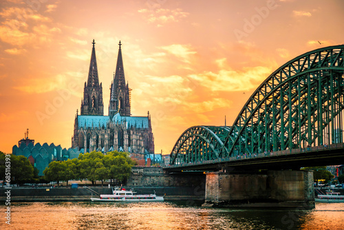 Koln Germany city skyline, Cologne skyline during sunset , Cologne Hohenzollern bridge with cathedral Germany Europe Europe photo