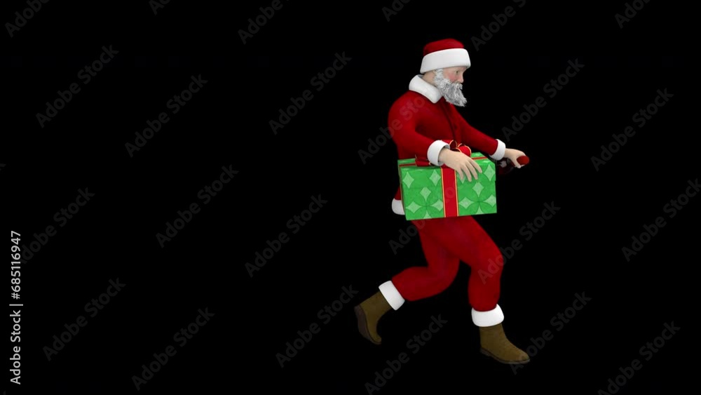 Santa Claus dancing with gift box and bottle of booze - 3d render looped with alpha channel. Santa Claus dancing with gift box and bottle of booze - 3d render looped with alpha channel.