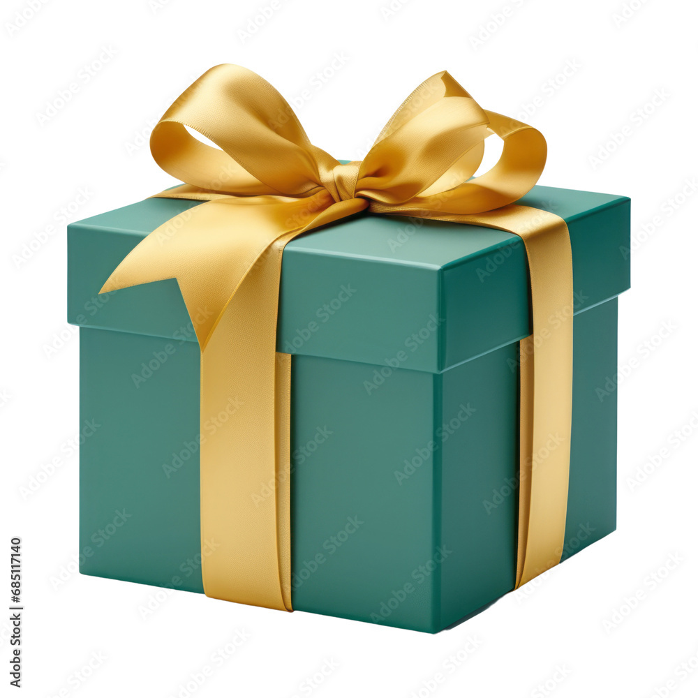 green gift box with golden bow isolated on transparent background ...