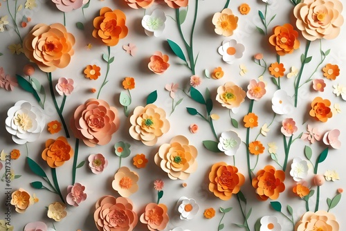 Brighten up a kids' room with a 3D floral craft wallpaper featuring orange, rose, green, and yellow flowers