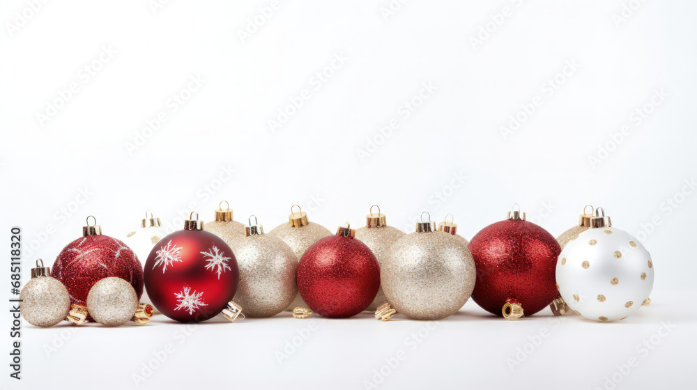 Christmas decorations on a white background, white space fot text