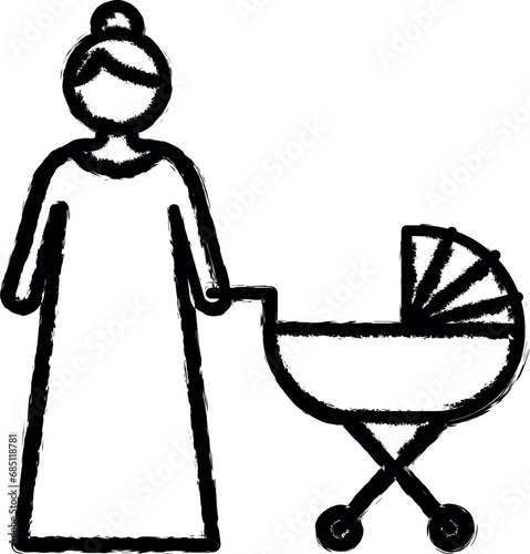 Mother, pushchair vector icon in grunge style