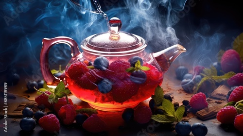 background antioxidant tea drink berry illustration fresh red, natural green, cocktail leaf background antioxidant tea drink berry