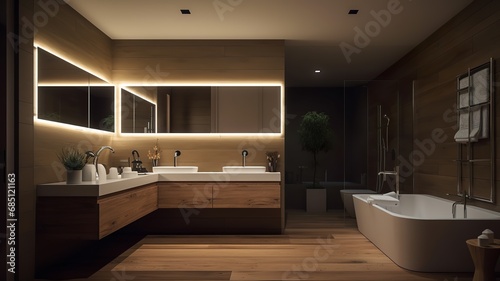 beautiful, modern bathroom with mood lighting