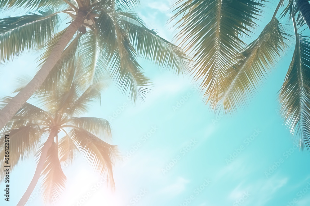 Fototapeta premium summer background with tropical palm leaves and turquoise sky