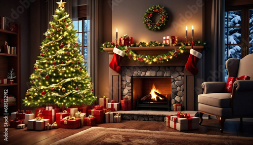 fireplace with christmas decorations room 