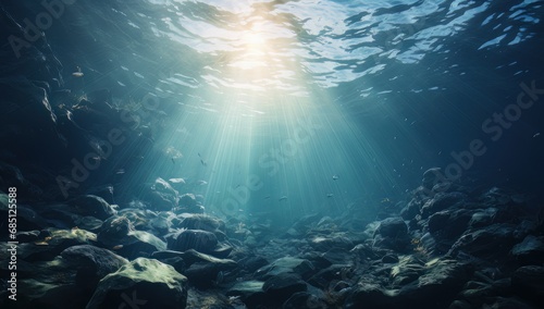 Sunlight piercing through the ocean's surface, highlighting the underwater tranquility. photo