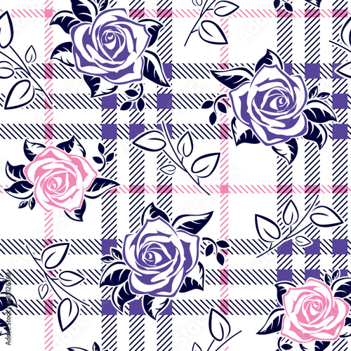 Roses on plaid background