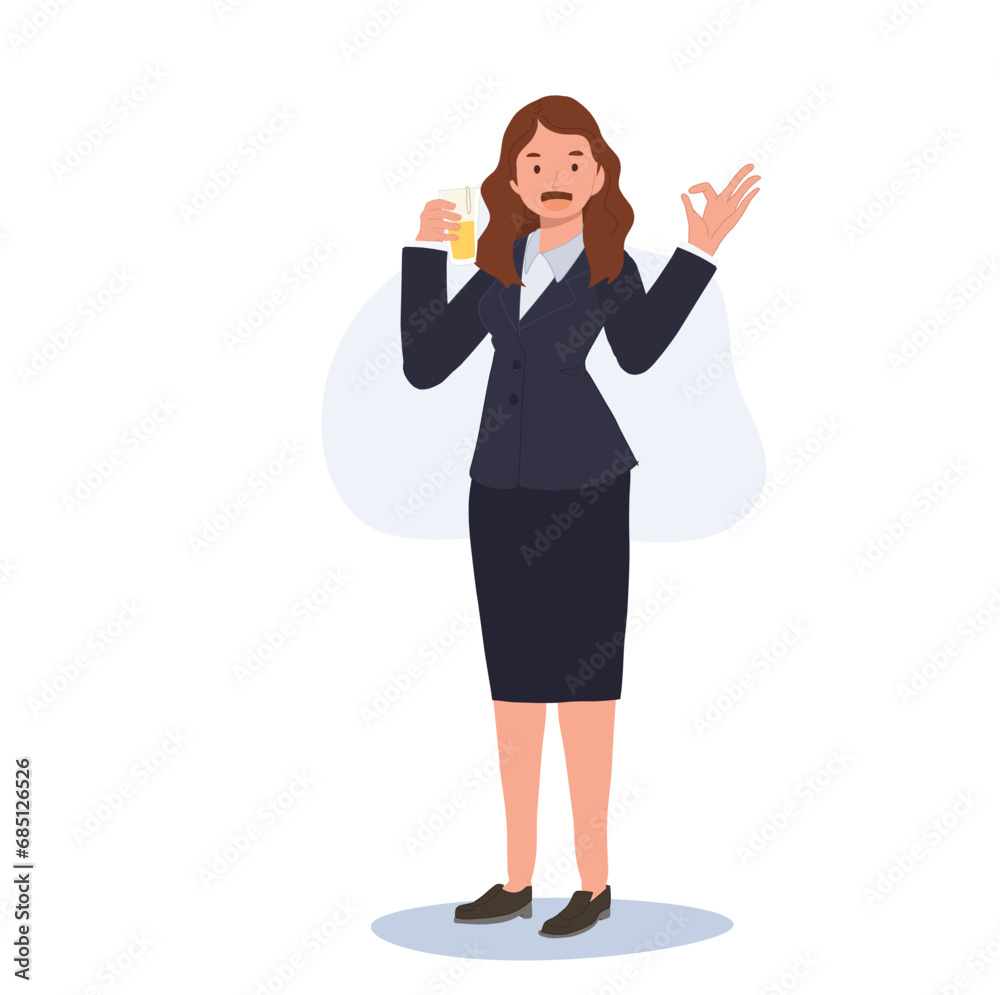 Businesswoman's doing OK Hand Sign with Beer Mug Businesswoman's doing OK Hand Sign with Beer Mug