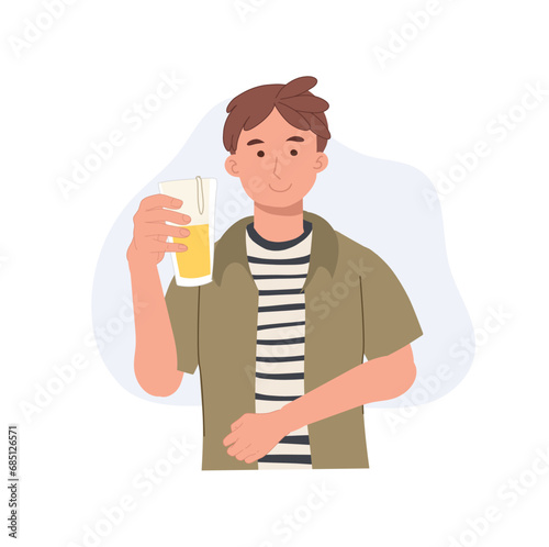 Smiling Man Raising Beer Toast in Celebration. Happy Man Drinking Beer