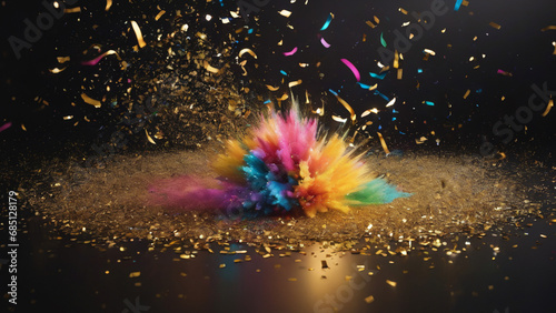 rainbow exploision of golden confetti photo
