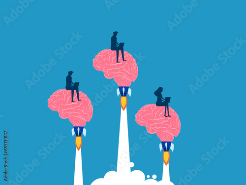 Brainstorming. Business team working on brain rocket. Vector illustration