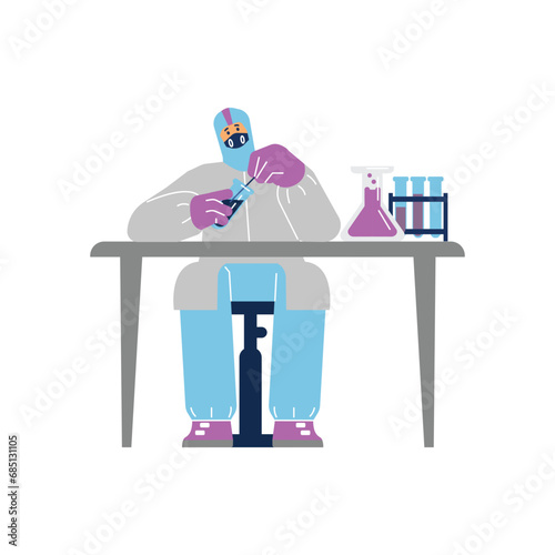 Scientist virologist working in laboratory at table, vector illustration