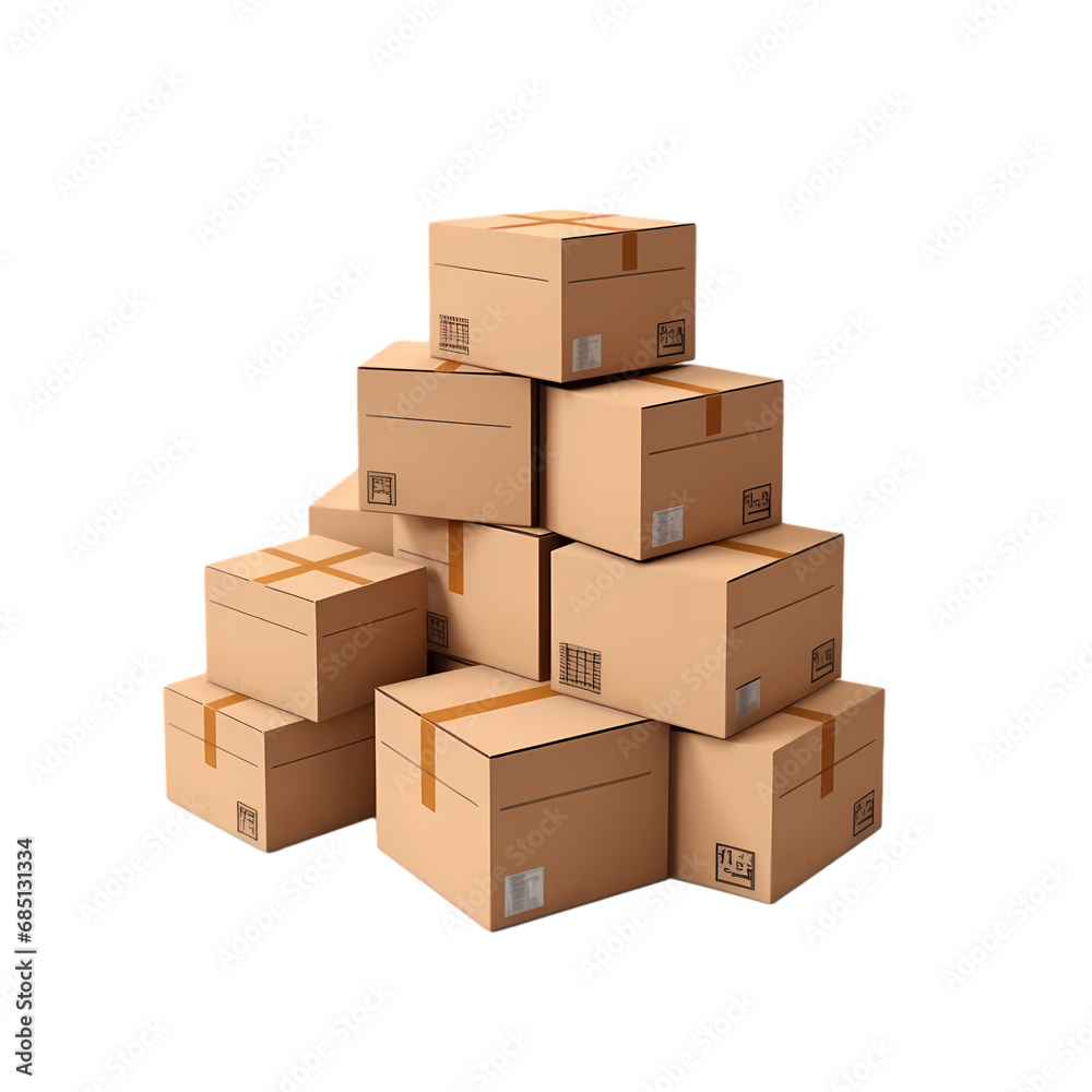 Stack of cardboard boxes isolated on transparent background Stack of cardboard boxes isolated on transparent background