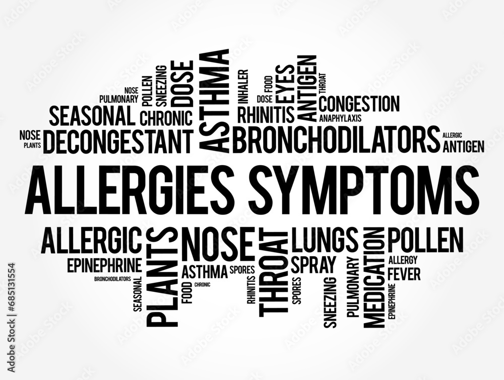 Fototapeta premium Allergies Symptoms word cloud concept for presentations and reports