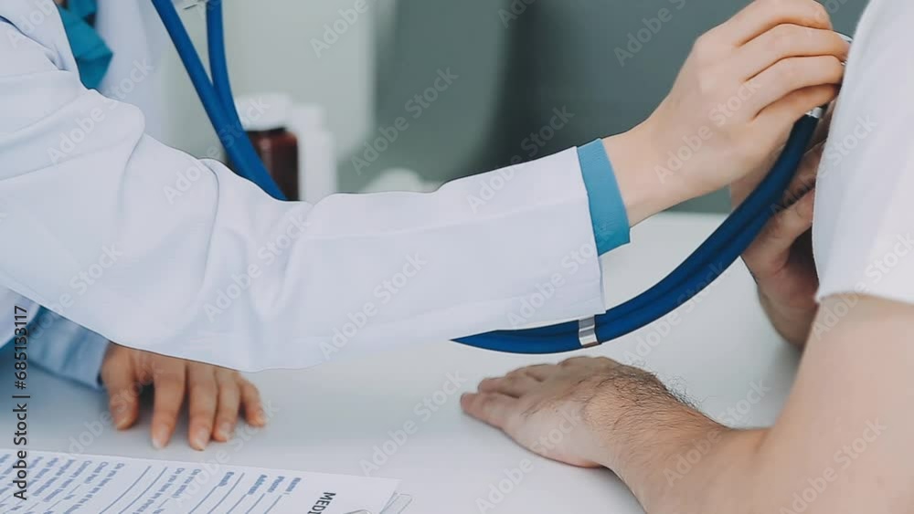 close up doctor, Asian doctor talk with old female patient about disease symptom, doctor use stethoscope listening lung of patient, elderly health check up, happiness hospital close up doctor, Asian doctor talk with old female patient about disease symptom, doctor use stethoscope listening lung of patient, elderly health check up, happiness hospital