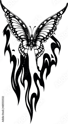 Beautiful black and white butterfly Outline vector illustration