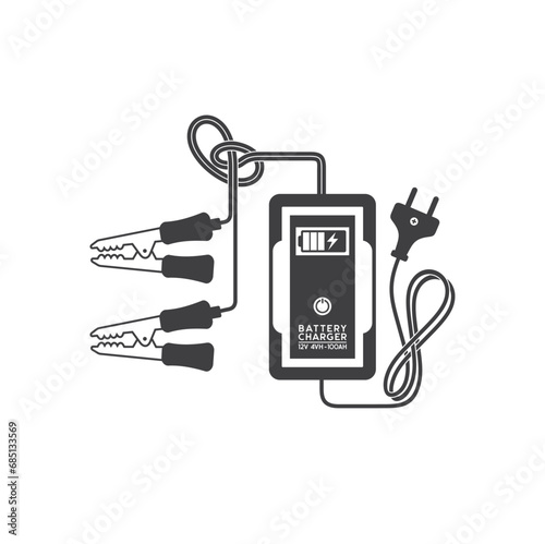 illustration of battery charger, battery vehicle charger, vector art.