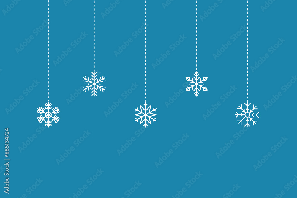Merry Christmas and Happy New Year. Snowflake christmas vector decoration. Happy xmas christmas new year, decorative snowflakes hanging. Vector illustration.