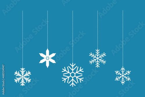 Merry Christmas and Happy New Year. Snowflake christmas vector decoration. Happy xmas christmas new year, decorative snowflakes hanging. Vector illustration.