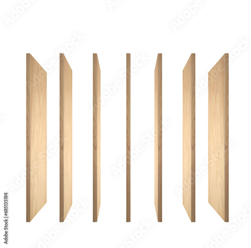Collection of wooden planks isolated on white background.