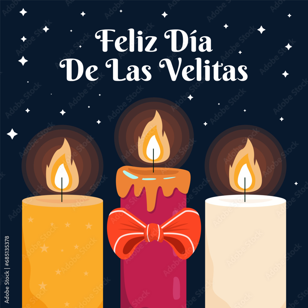 Feliz Dia De Las Velitas illustration with three candles Feliz Dia De Las Velitas illustration with three candles