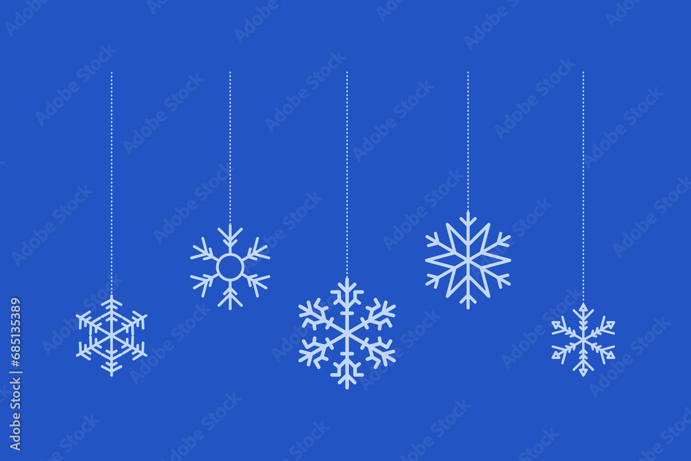 Merry Christmas and Happy New Year. Snowflake christmas vector decoration. Happy xmas christmas new year, decorative snowflakes hanging. Vector illustration. Merry Christmas and Happy New Year. Snowflake christmas vector decoration. Happy xmas christmas new year, decorative snowflakes hanging. Vector illustration.