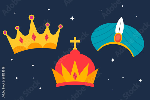 Obraz na płótnie flat design reyes magos crowns illustration vector design