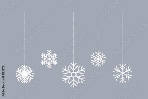 Merry Christmas and Happy New Year. Snowflake christmas vector decoration. Happy xmas christmas new year, decorative snowflakes hanging. Vector illustration.