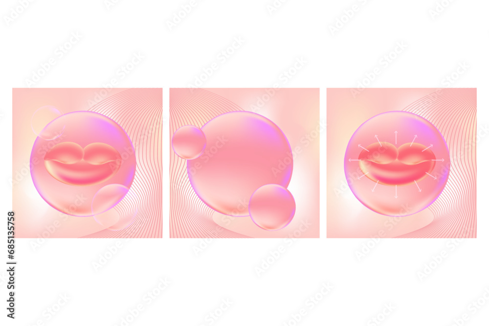 Obraz premium Beautiful lip in front of pink square background. Copy space. Perfect for beauty industry or aesthetic cosmetology.