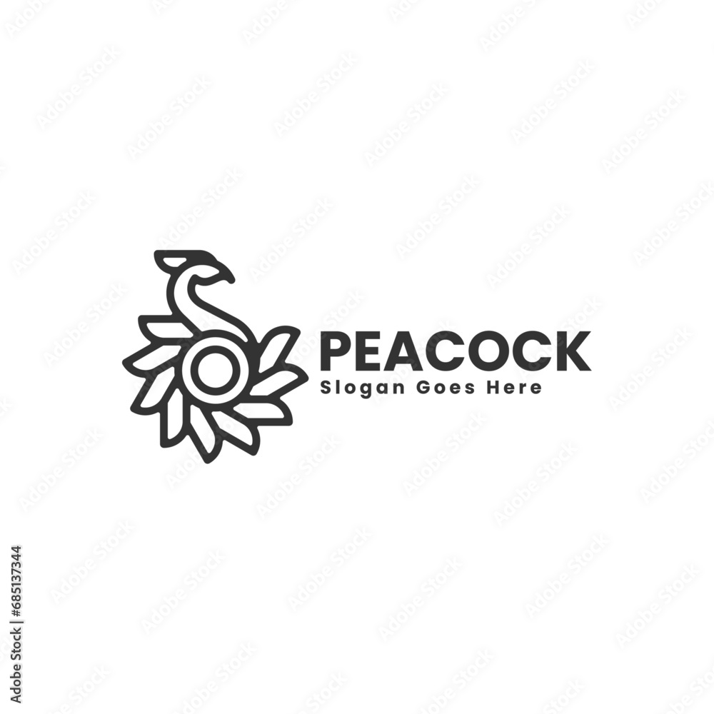 Vector Logo Illustration Peacock Line Art Vintage Badge Style