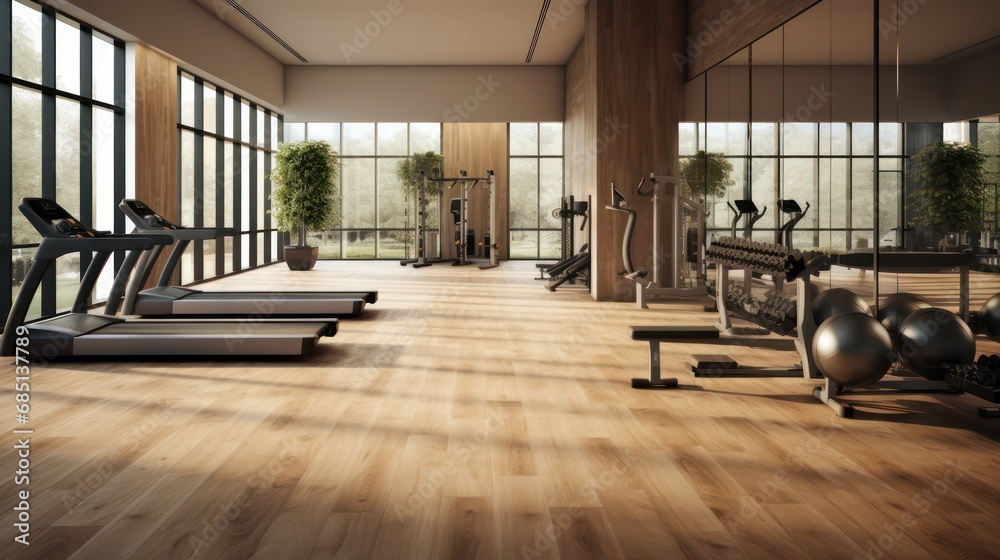 Gym room with wooden floor Gym room with wooden floor