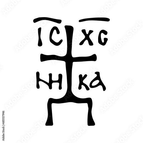 Jesus Christ Nika. Religious symbol black on white