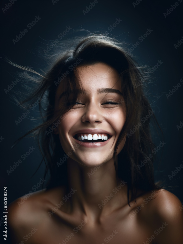 Close-up portrait of nude young brunette woman with perfect smile Close-up portrait of nude young brunette woman with perfect smile
