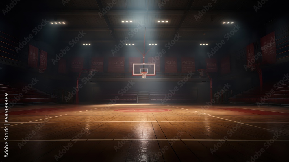 empty basketball arena with dramatic lighting