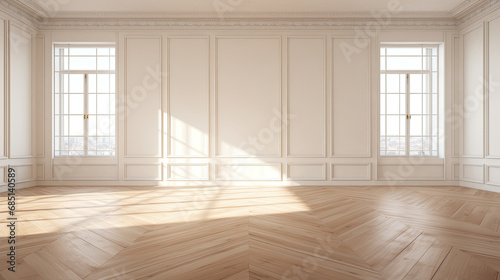 Foto empty modern classic room with white walls and wooden floors