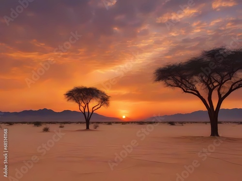 The beauty of the picturesque desert nature at sunset and sunrise  a wonderful and picturesque view in the Saudi sky