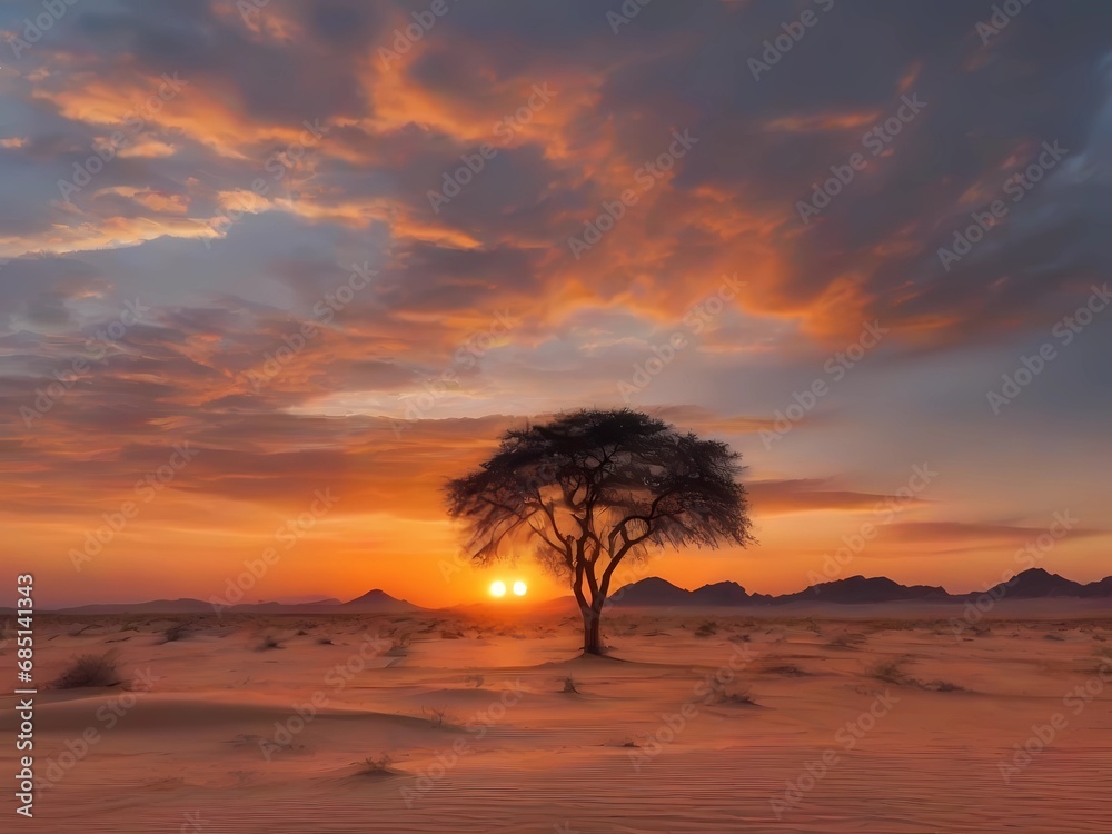 The beauty of the picturesque desert nature at sunset and sunrise, a wonderful and picturesque view in the Saudi sky