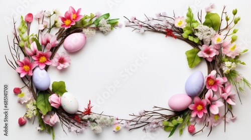 Easter layout with eggs and botanical elements free copy space
