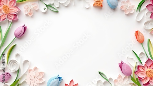 floral border frame in quilling technic, Easter illustration with copy space,sales banner