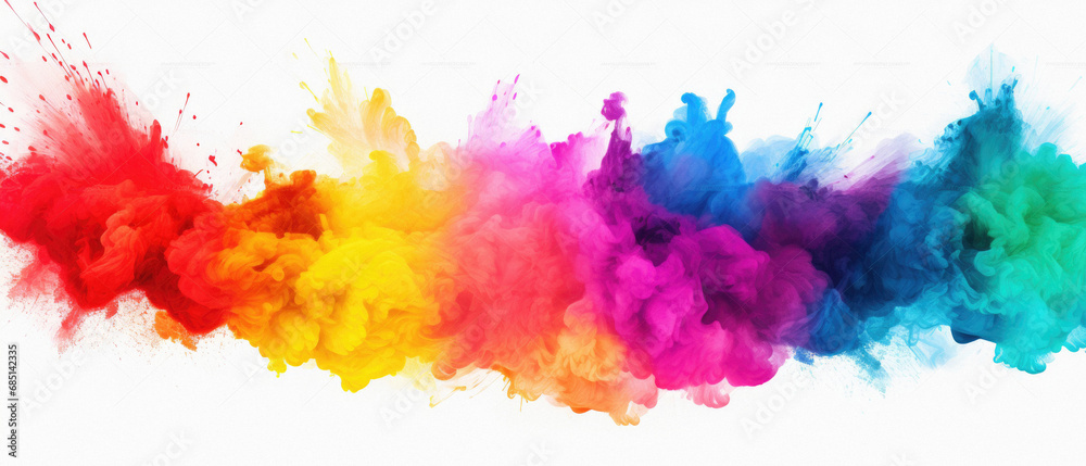 Colorful abstract powder explosion isolated on white background. Colorful cloud of smoke .