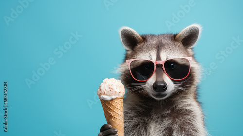 Funny raccoon with ice cream. photo