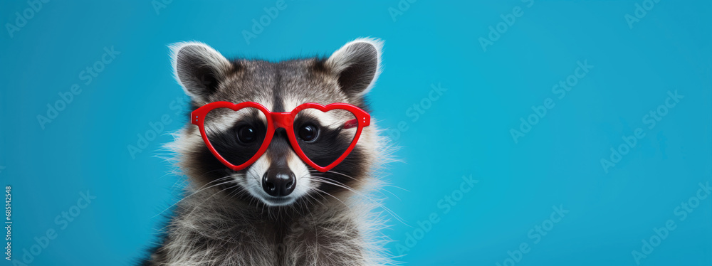 Funny raccoon with glasses.