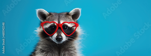 Funny raccoon with glasses.
